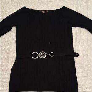 Adrienne Vittadini Black Ribbed Knit Top